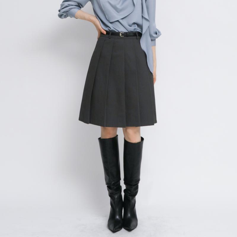 벨트 세트 플리츠 코튼 미디 스커트 SM3col 가을 면 주름 플레어 테니스 치마