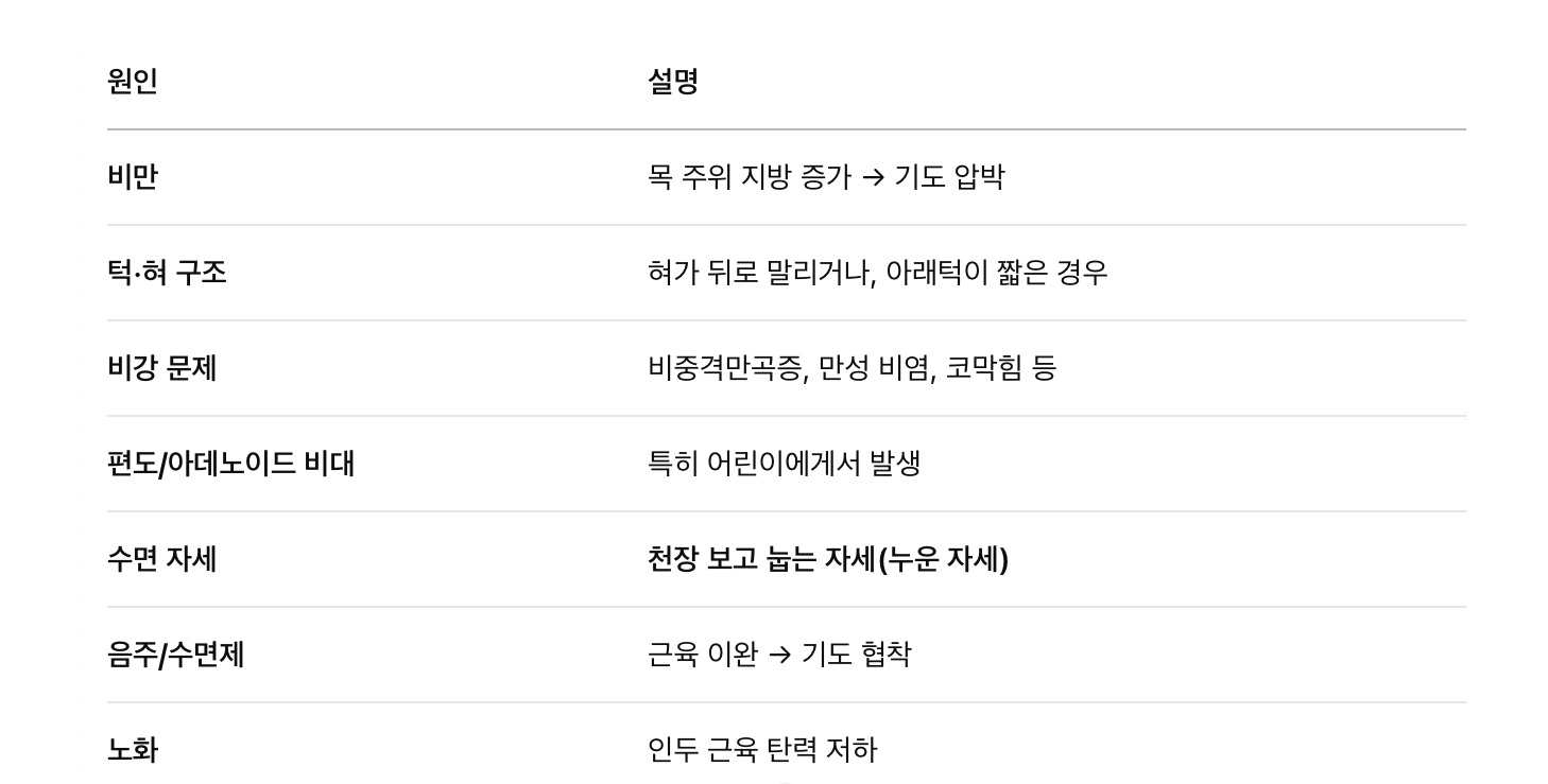 코골이의 주요 원인