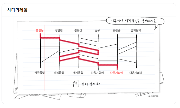 네이버 사다리타기 이름 결과 확인하기