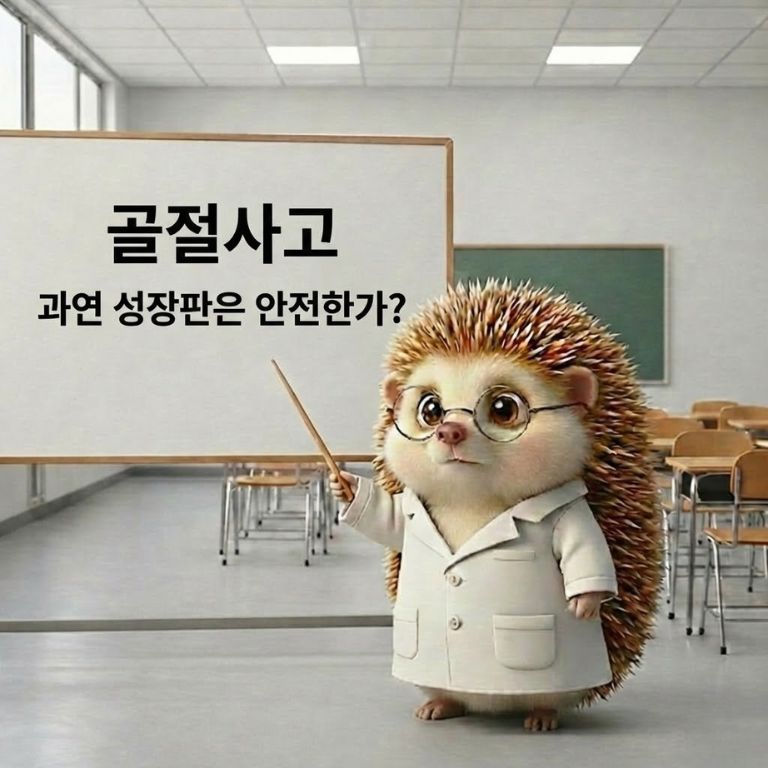 골절사고와 성장판에 대해서 이야기를 하고 있는 의사가운을 입은 도치씨 모습