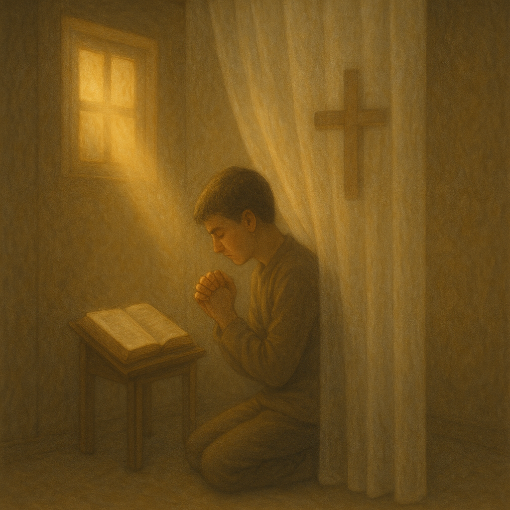 출 26:33-34 말씀을 통해 거룩한 곳을 구분하여 하나님과 진실로 개인적인 교제를 나누었던 지성소를 만들고 교제케 하신 하나님을 찬양드리며&amp;#44; 저도 오늘의 삶 가운데 가장 거룩한 곳&amp;#44; 구별된 곳을 두어 하나님과 개인적으로 교제하며 기도하는 시간을 갖는 모습입니다.