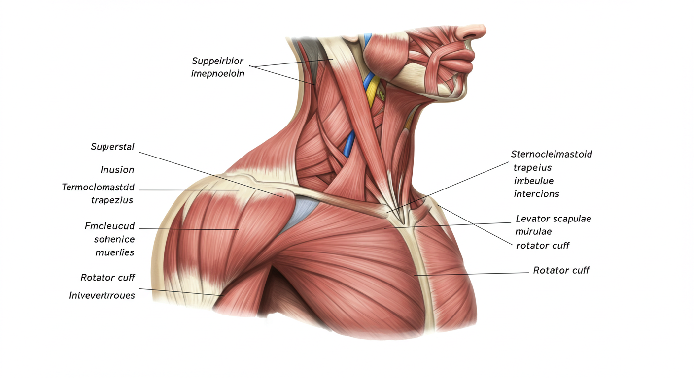 목과 어깨 근육 구조를 보여주는 해부학적 이미지