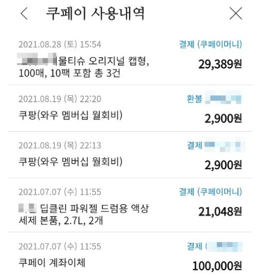 쿠팡 결제내역, 쿠페이 사용 내역 확인