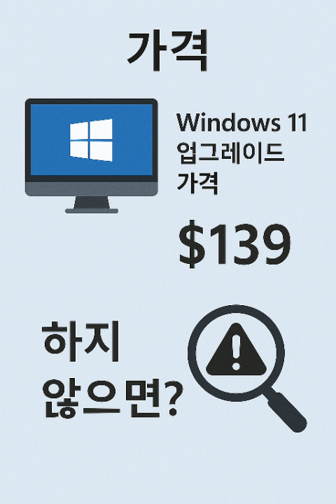 업그레이드 가격과 업그레이드하지 않을 경우 발생할 수 있는 위험을 나타낸 인포그래픽