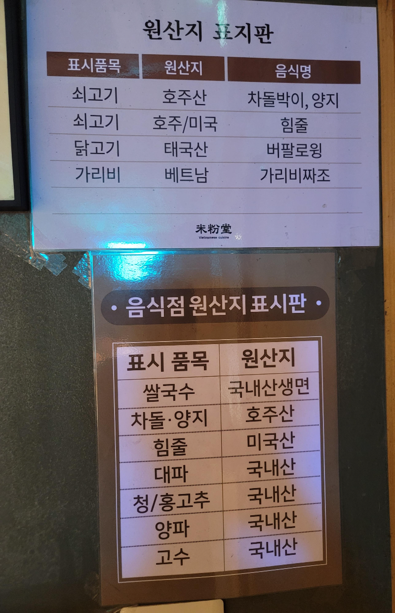 원산지 표지판