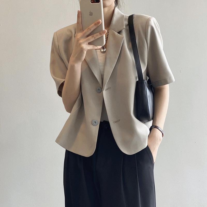 뉴욕 반팔 세미 정장 숏 자켓 여름 결혼식 하객 데일리 데이트 상견례 - 아이보리 베이지 브라운 블랙