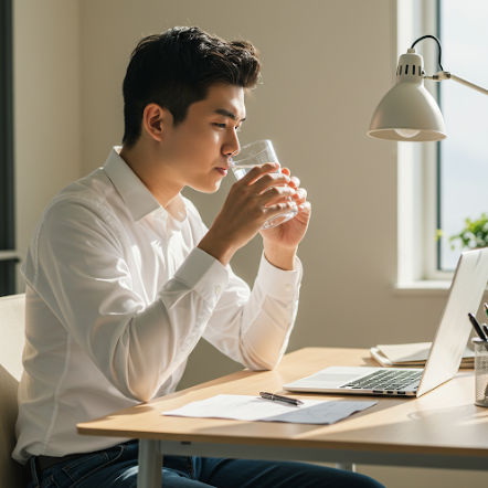 물은 조금씩 자주 마셔야 합니다.