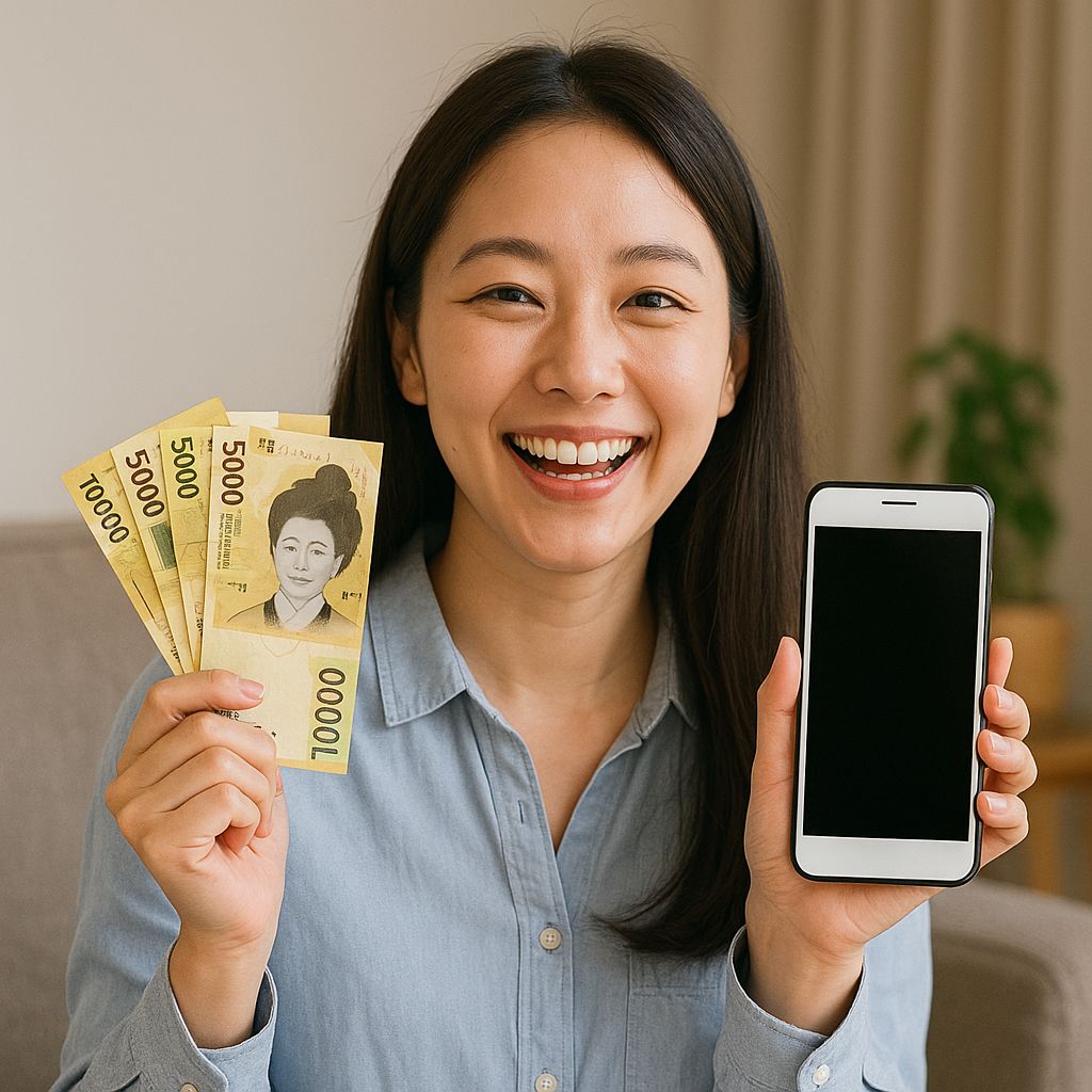 내 보험금 찾아 현금을 들고있는 여성