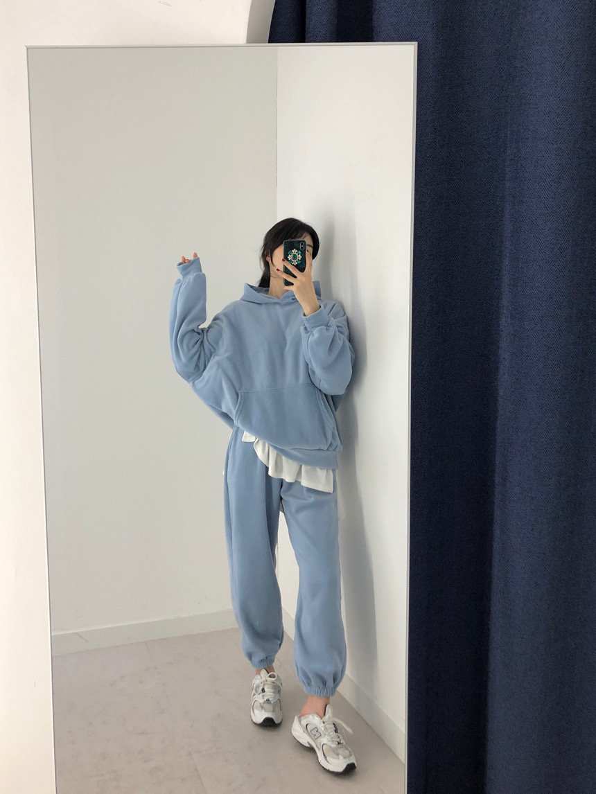 오버핏 후리스 여성 상하 기모 후드 조거 트레이닝세트