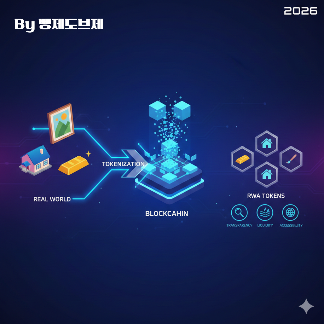 RWA 코인 개념 및 실물자산 토큰화 과정 설명 인포그래픽