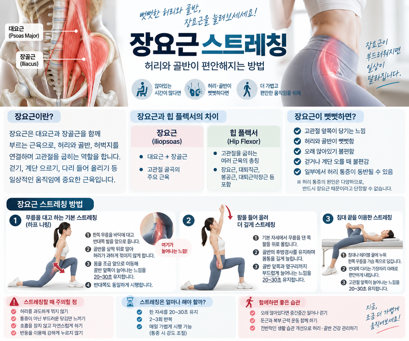 장요근 스트레칭 방법｜허리&middot;골반이 뻣뻣할 때 제대로 늘리는 법