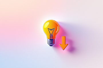 전기요금 절감을 상징하는 전구와 아래로 향한 화살표 아이콘