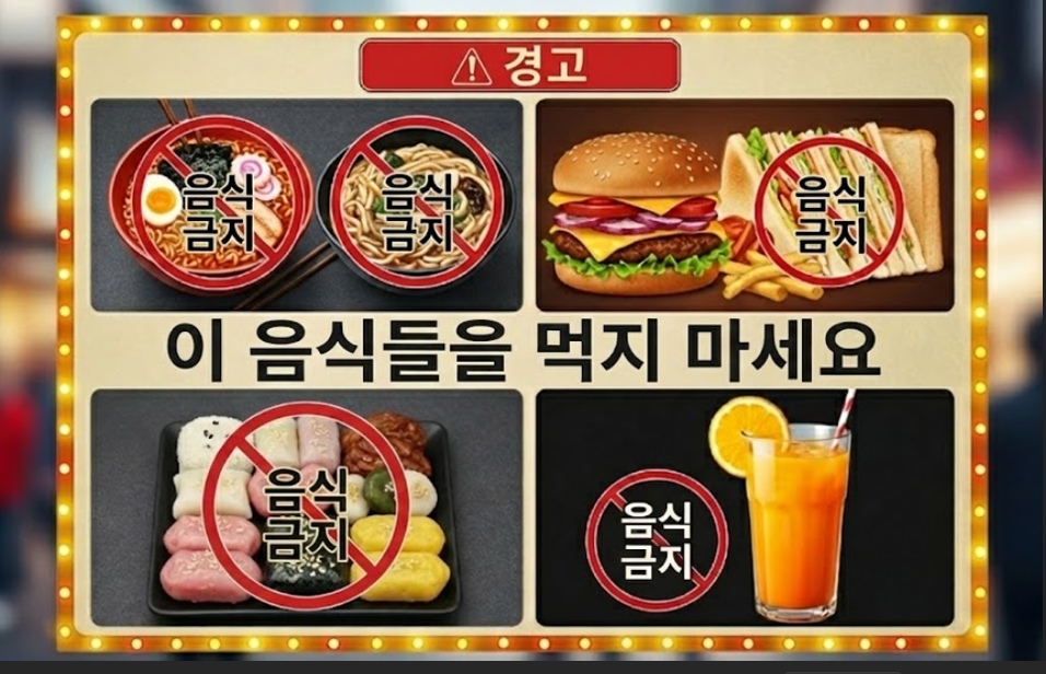 면류 (라면, 칼국수 등), 빵류 (샌드위치, 햄버거)떡류,과일 주스