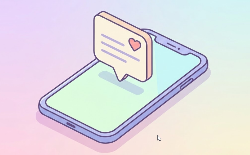 스마트폰으로 설날 인사 문자를 보내는 화면