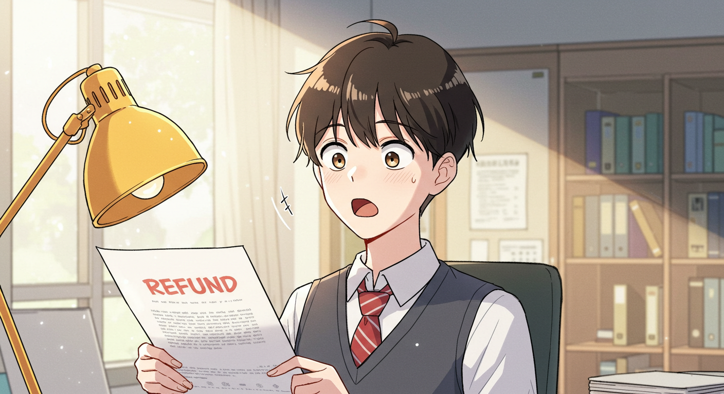 환급금 서류를 보고 놀라는 직장인 일러스트
