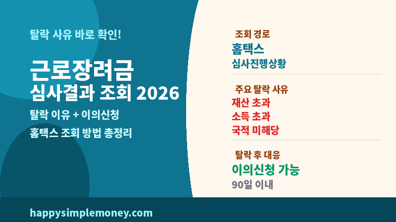 근로장려금 심사결과 조회 2026 - 탈락했을 때 이유 확인하는 방법