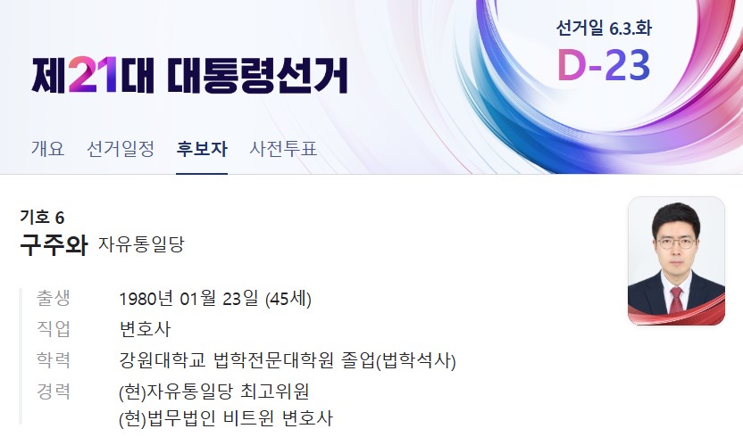 21대 대통령선거 후보자