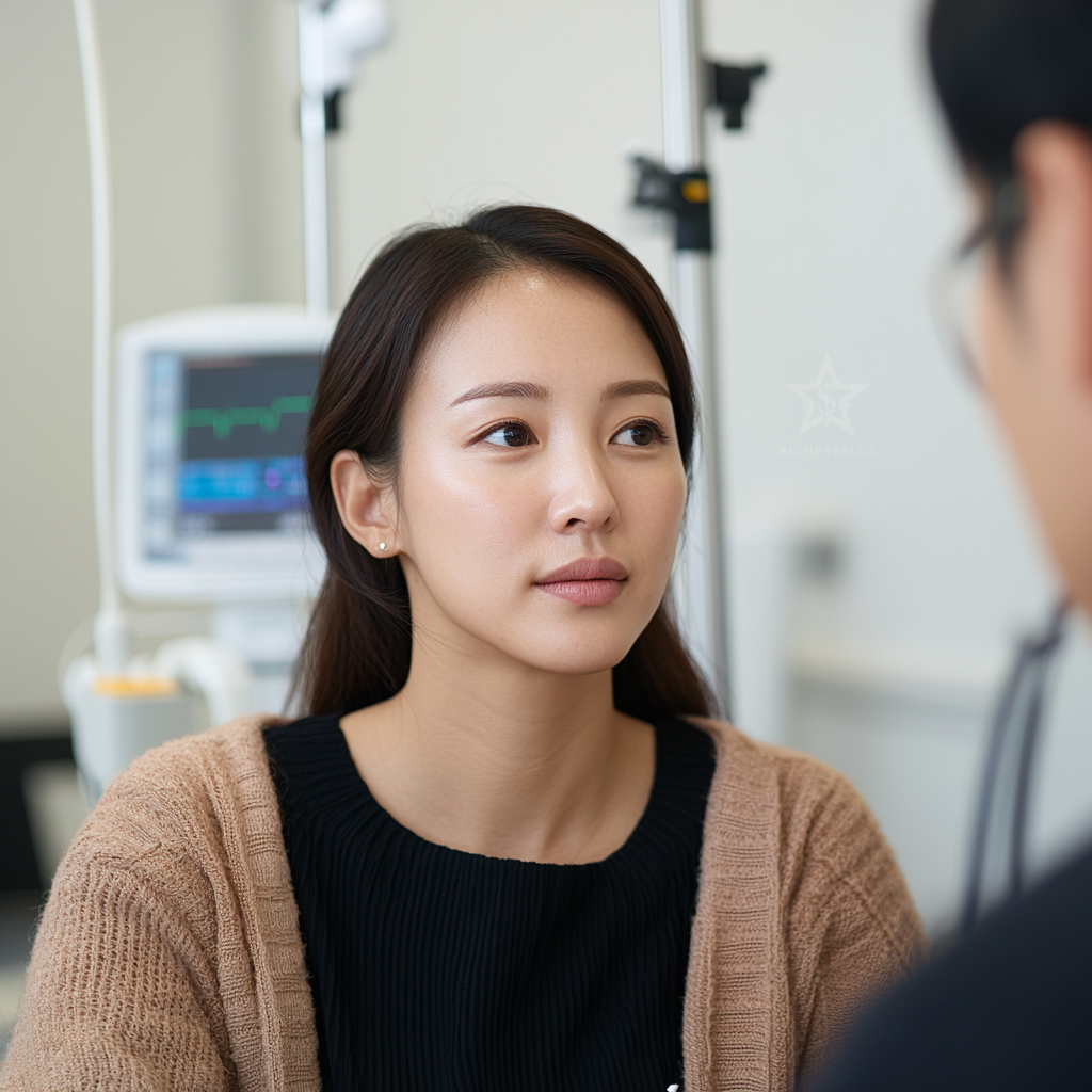 병원에서 의사와 상담하는 여성 – 모발이식 생착률의 중요성