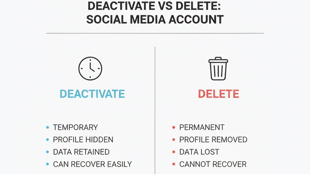 인스타그램 일시 비활성화와 영구 삭제의 차이를 비교한 표 형식 인포그래픽