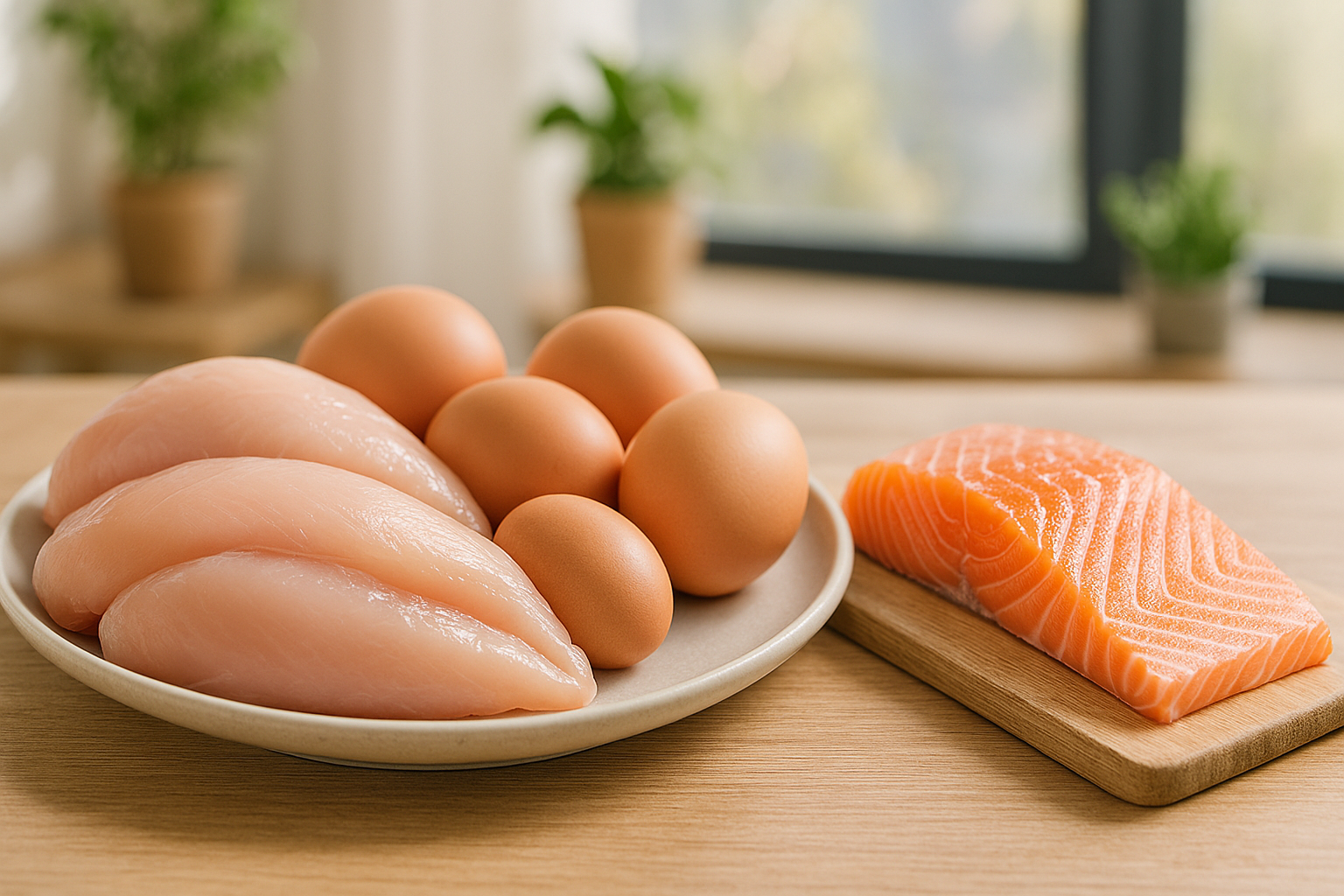 닭가슴살, 달걀, 생선 등 동물성 단백질 식품 이미지