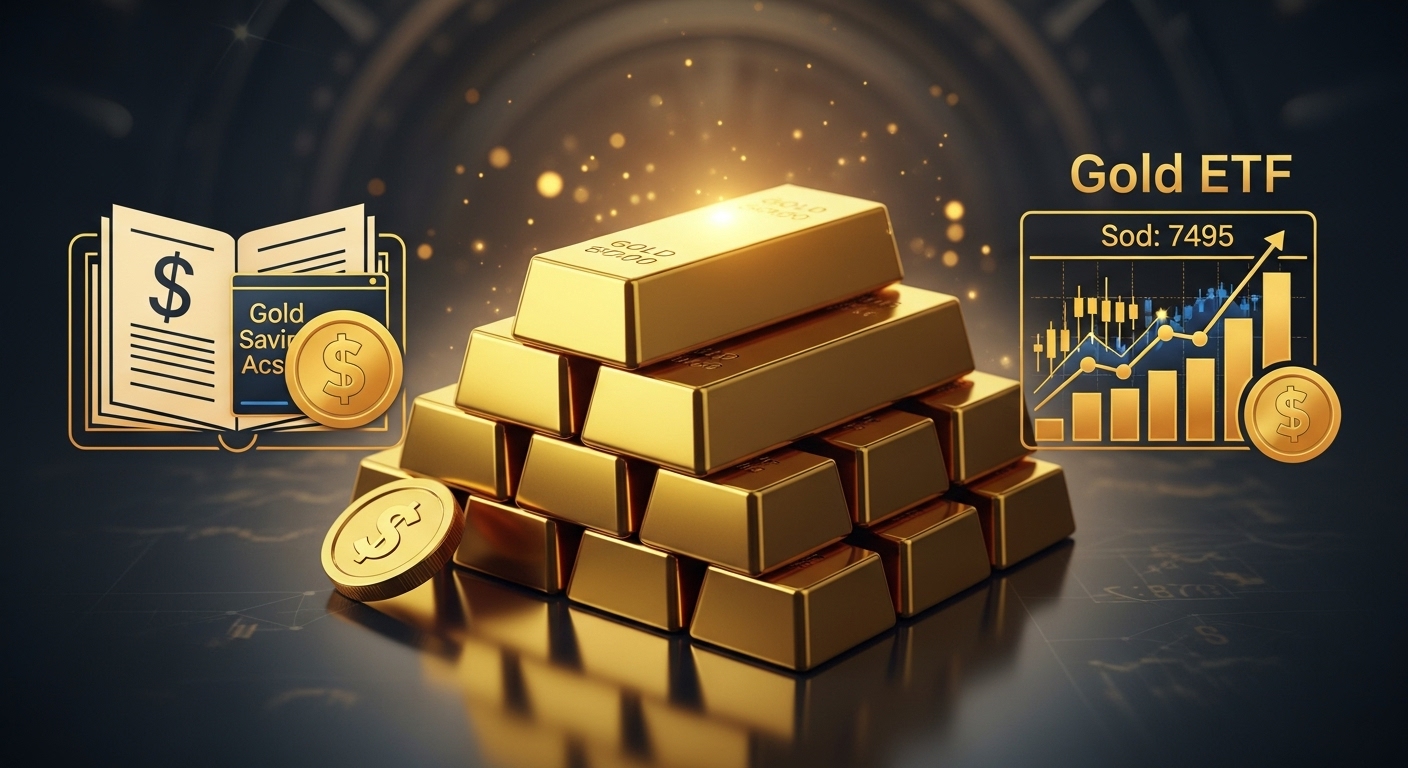 골드바, 금 통장, 금 ETF 아이콘을 한 데 모아놓은 이미지