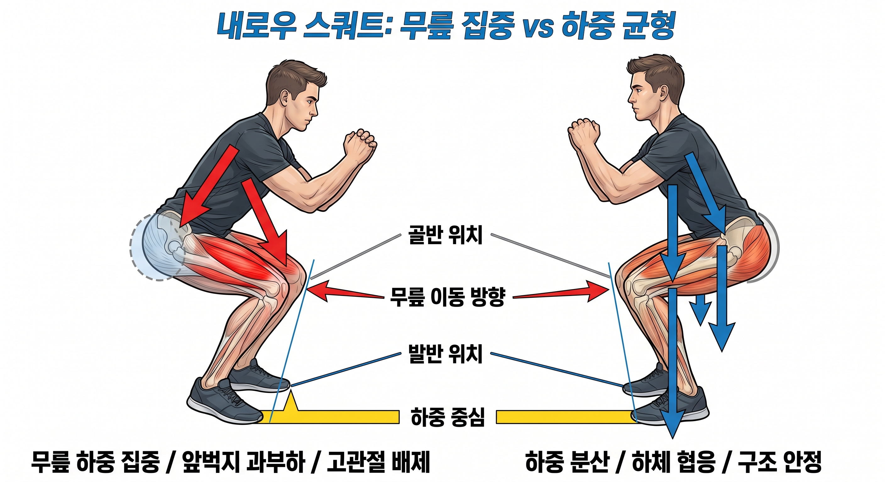 “내로우 스쿼트: 무릎 집중 vs 하중 균형”