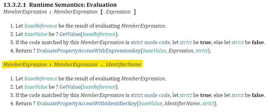 ECMAScript 에 정의된 MemberExpression 해석 절차