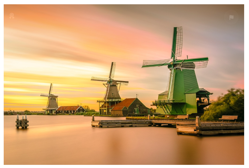 네덜란드 잔세스칸스풍차마을 호수 일몰 사진