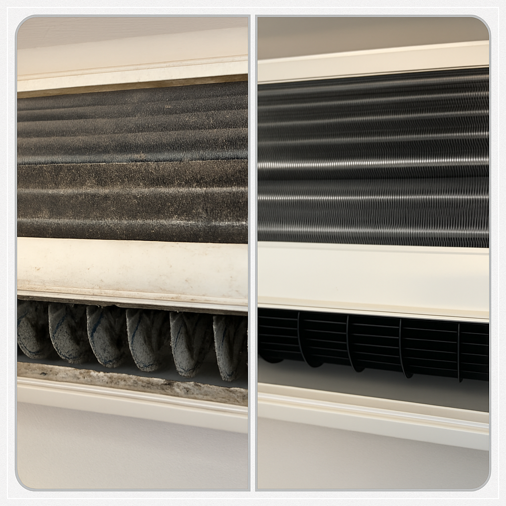 강북 지역 오래된 주택 에어컨 청소 전후 모습, 곰팡이 및 세균 제거 완료