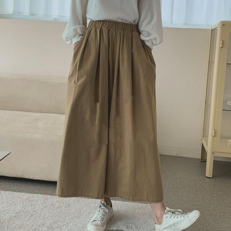 여성 와이드 밴딩 치마바지 빅사이즈 간절기 봄 통바지 스웨이드 와이드팬츠