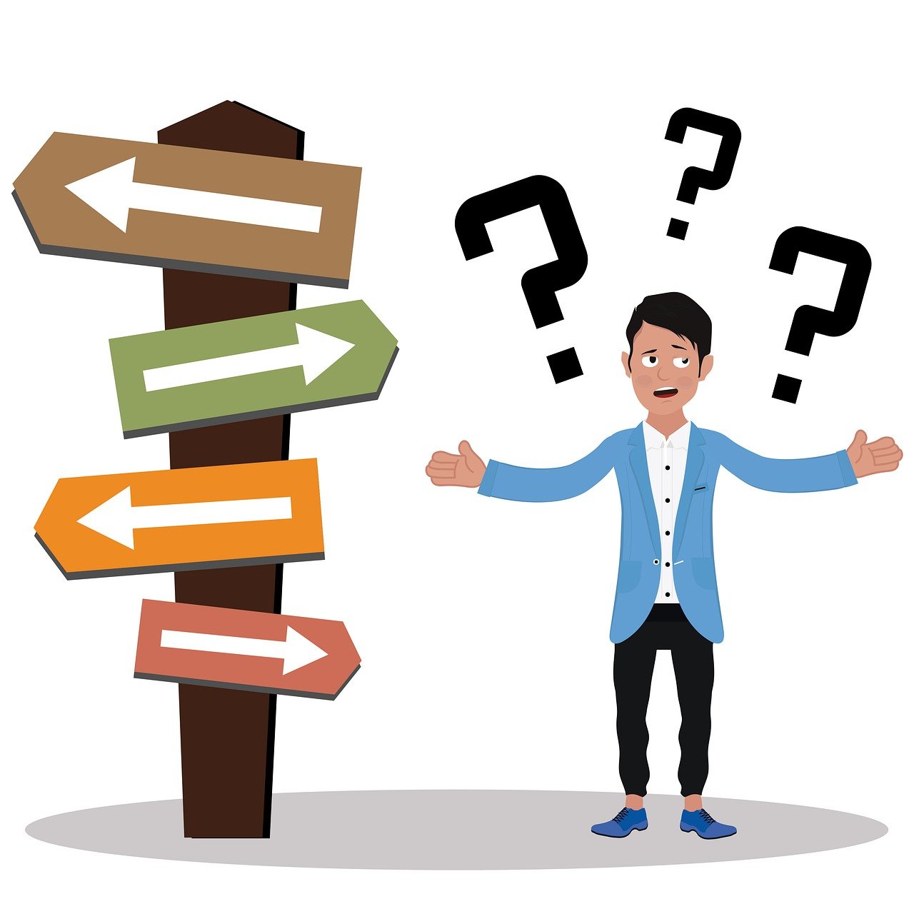 어떻게 해야할지 갈림길에 놓인 모습의 그린 이미지