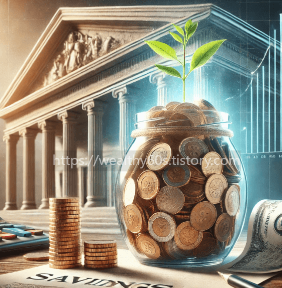 유리병에 동전이 모여있는 사진