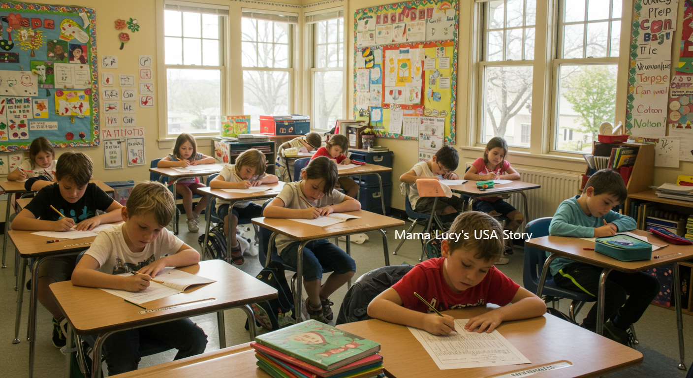 시험보는 초등학생들