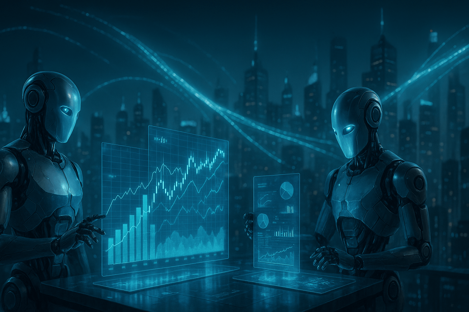 AI·자동화 시대 재테크 구조 변화를 상징하는 미래형 금융 이미지