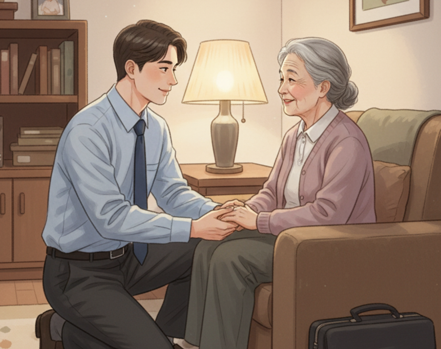 공무원과 대화하는 치매어르신