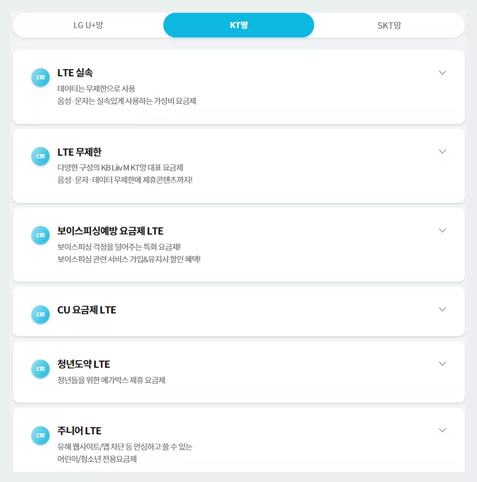 KT망 리브모바일 요금제