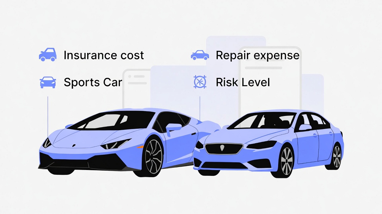Comparison of sports car insurance cost vs regular car insurance in the USA