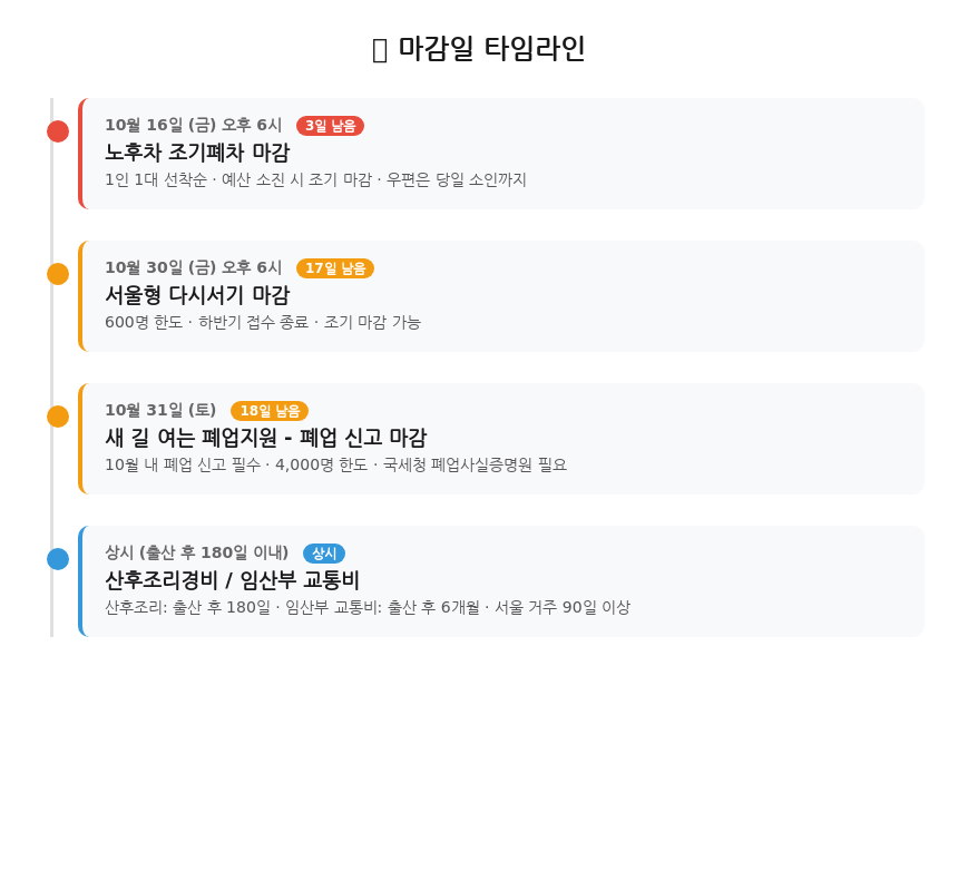 서울시 지원금 마감일 타임라인