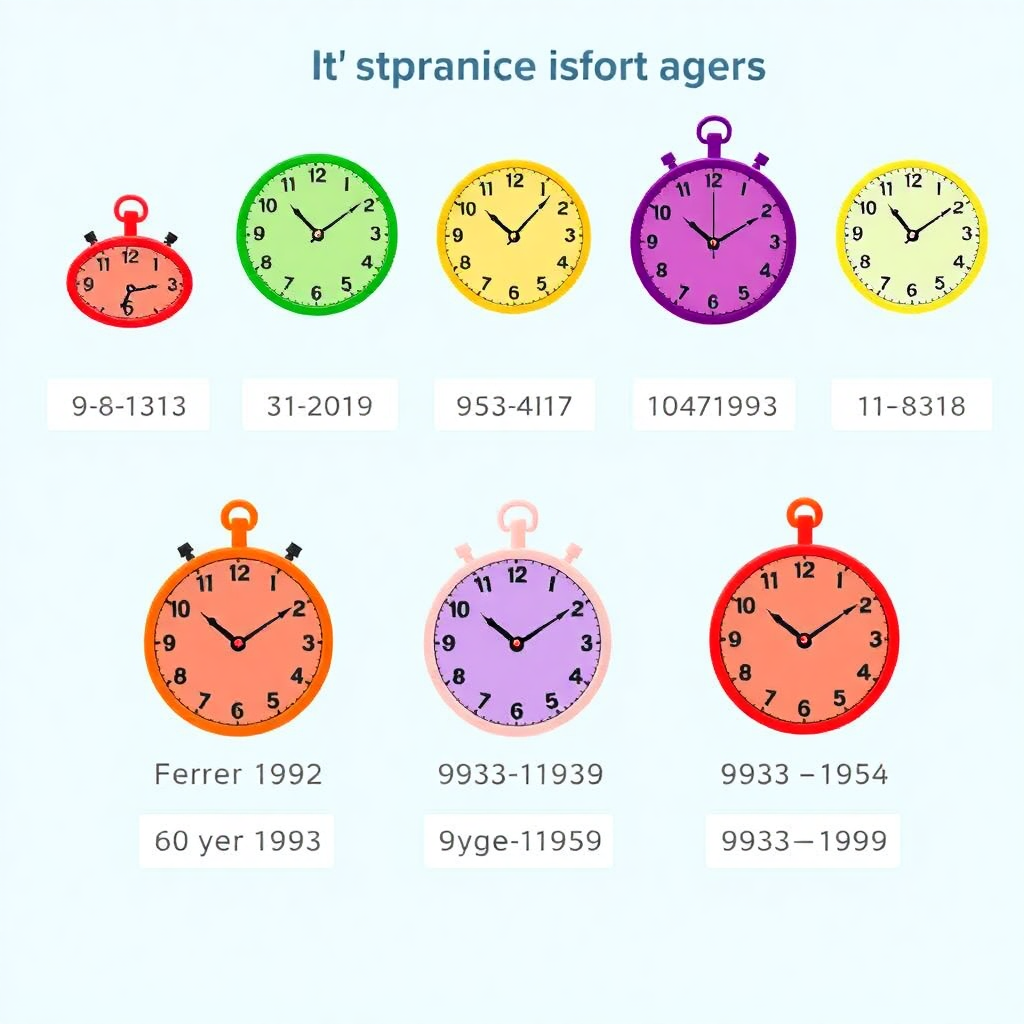 달력 모양의 시계가 여러 개 배열되어 있고, 각 시계 아래에는 1952년생 이전, 1953~59년생 등 출생연도별 연금 개시 연령(예: 60세, 61세)이 간략하게 표시됩니다.