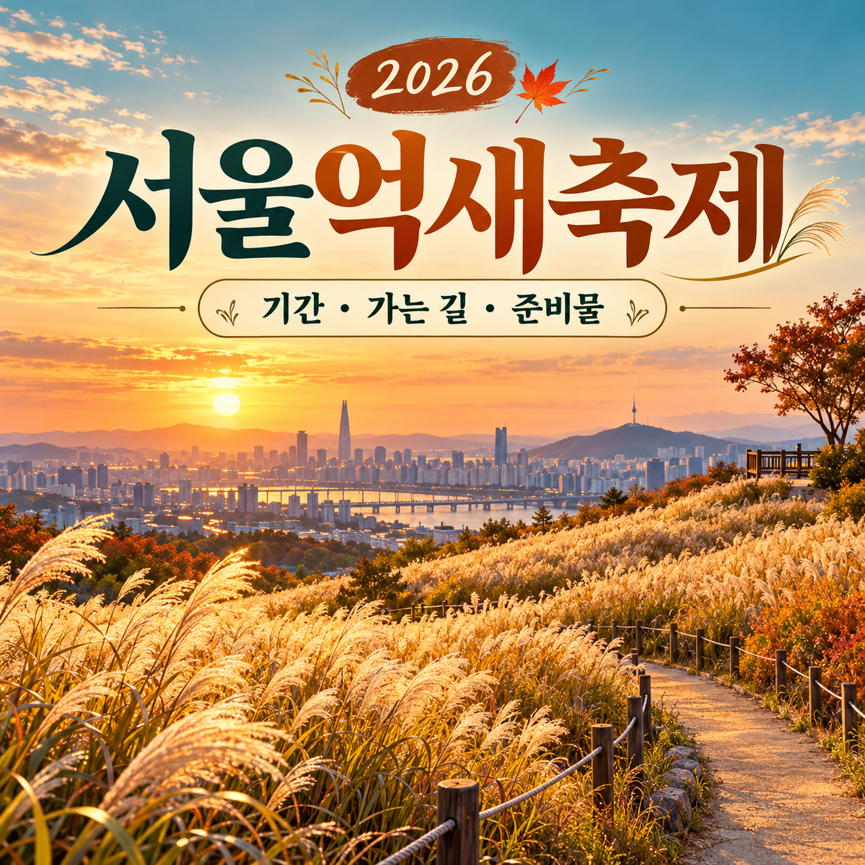 가을 억새 언덕과 산책로를 그린 서울억새축제 방문 안내 썸네일