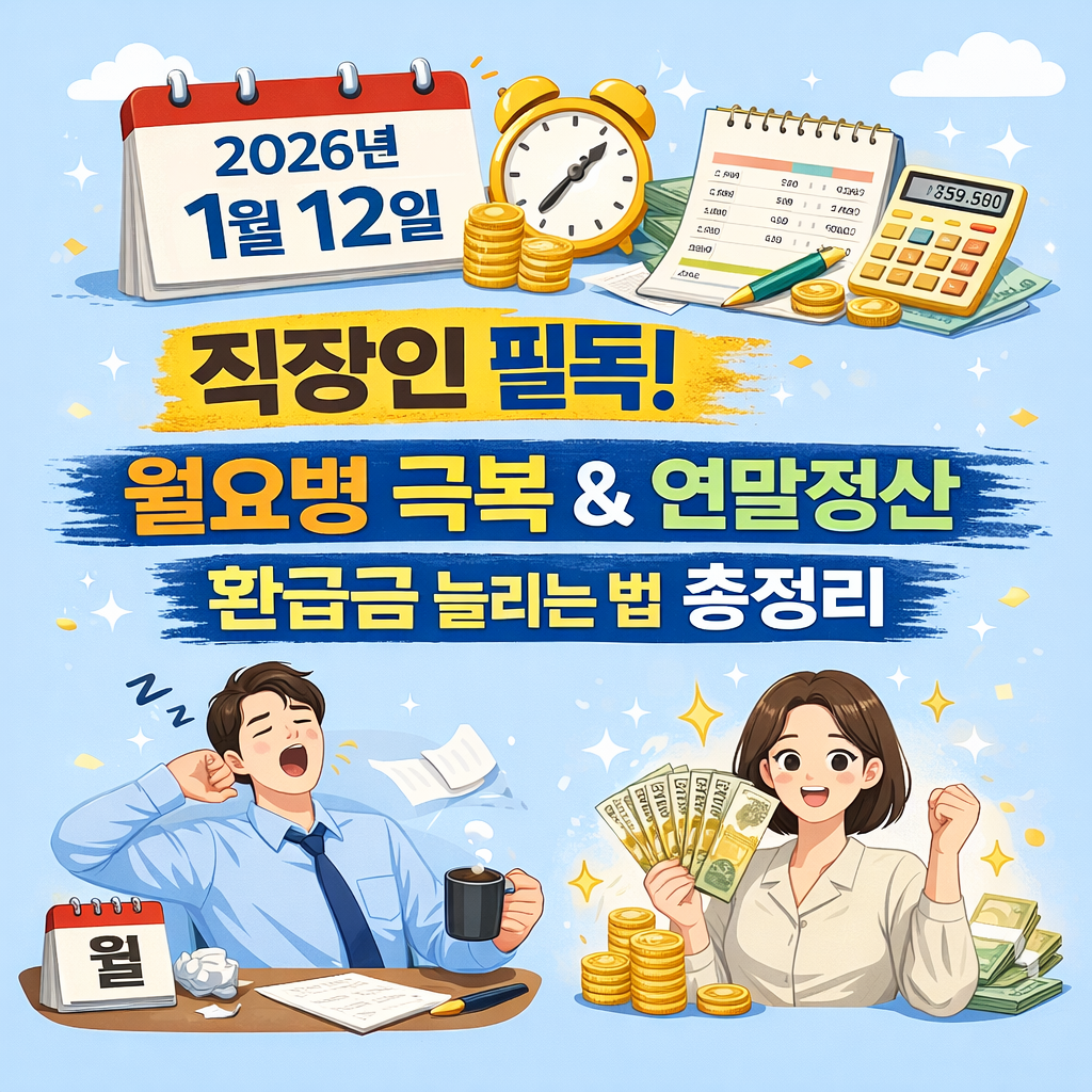 직장인 필독! 월요병 극복 루틴 & 연말정산 환급금 늘리는 법 총정리
2026년 연말정산, 월요병 극복법, 직장인 가계부 앱 추천, 1월 재테크 루틴, 연말정산 간소화 서비스 날짜, 소득공제 증빙서류, 직장인 자기계발, 13월의 월급, 월요일 루틴, 가성비 점심 메뉴