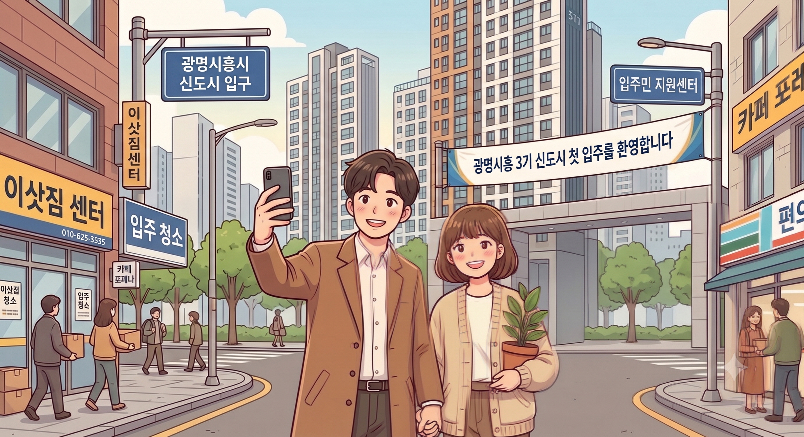 광명시흥 신도시가 완성되어 입주하게 된 신혼부부의 모습을 이미지로 표현했습니다.