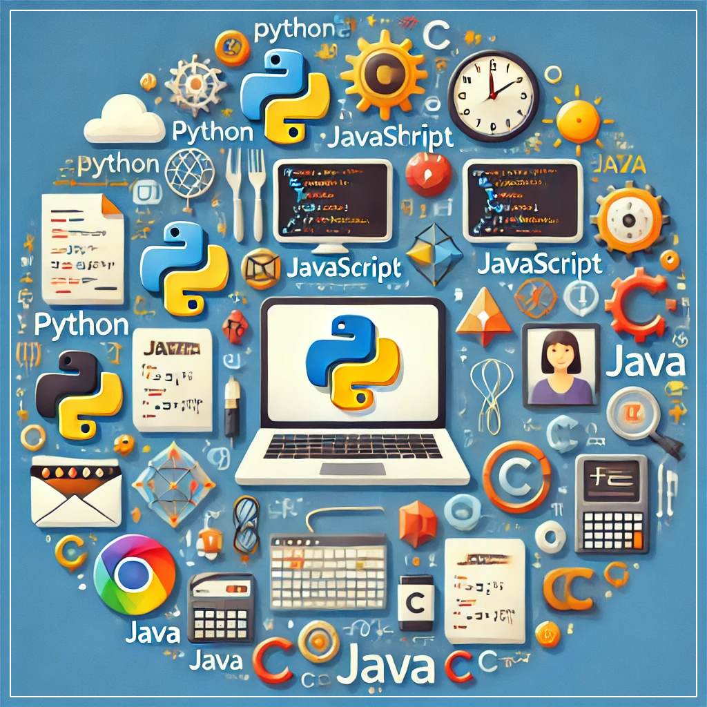 대표적인 프로그래밍 언어와 그 활용 분야를 나타낸 이미지