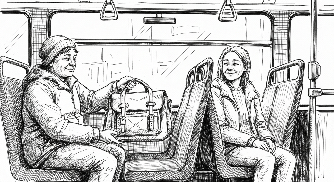 버스 좌석에서 가방을 치워달라고 요청하는 장면