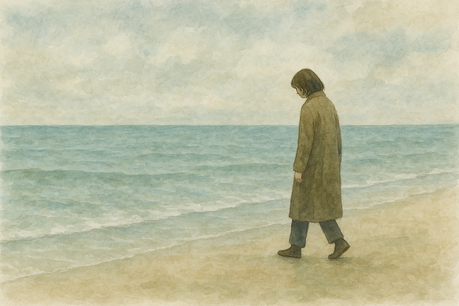 해변을 걷는 여인