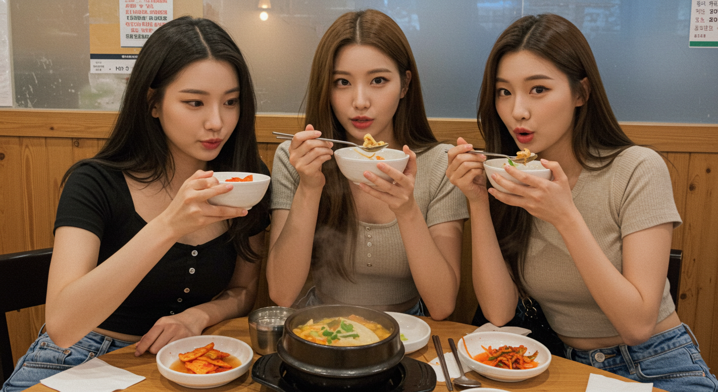 국밥을 먹고있는 여성들