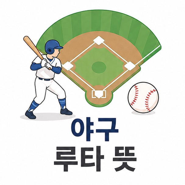 야구장 베이스와 타자를 이용해 안타로 얻은 베이스 수를 합산하는 루타의 뜻을 보여주는 그림