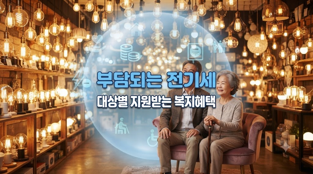 노인 2명이 전구 여러 개를 밝게 켜고 있는 모습