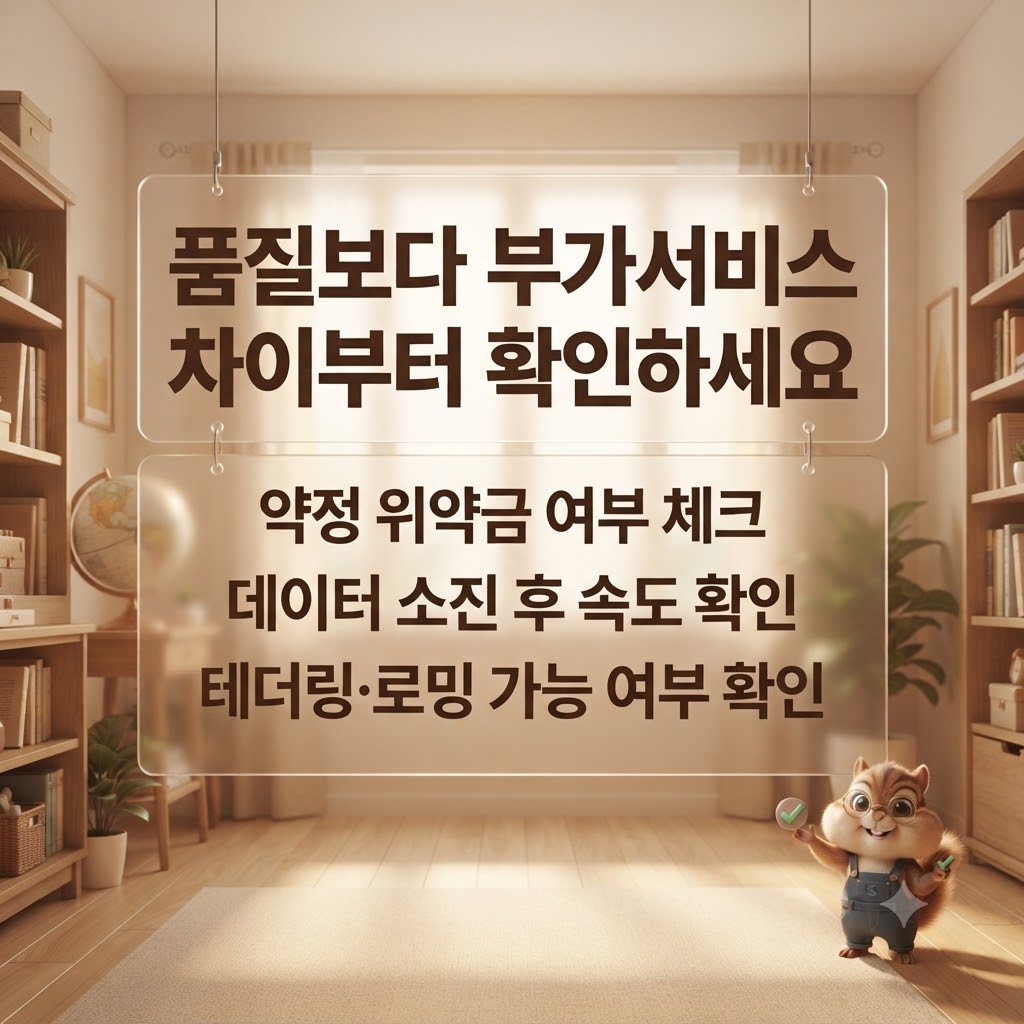 다랑이가 알뜰폰 요금제 확인 포인트를 안내하는 이미지