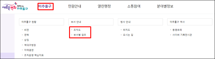 미추홀구청-홈페이지